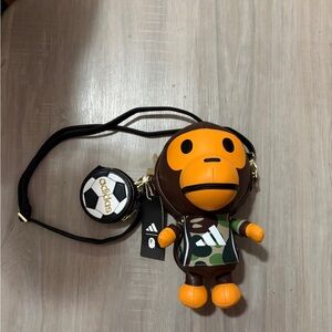 adidas brown faux-leather zip pouch with gold hardware